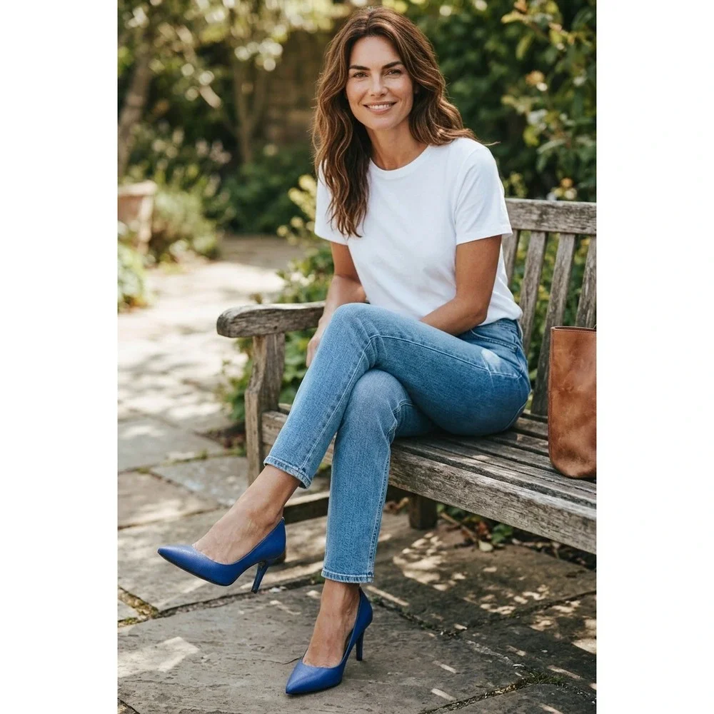 Michael Kors Flex Pumps Cobalt Blue Saffiano Leather Pointed Toe 3